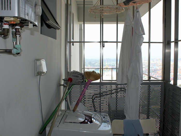 Each unit has a washing machine in a small enclosed outdoor area, where you can also hang laundry to dry.