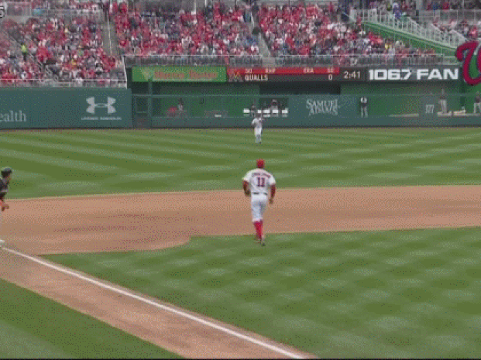 In Washington, Bryce Harper hit two home runs and then showed off his cannon for an arm