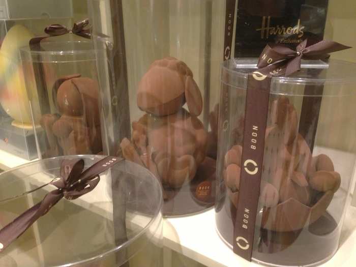 Life-size chocolate bunnies.