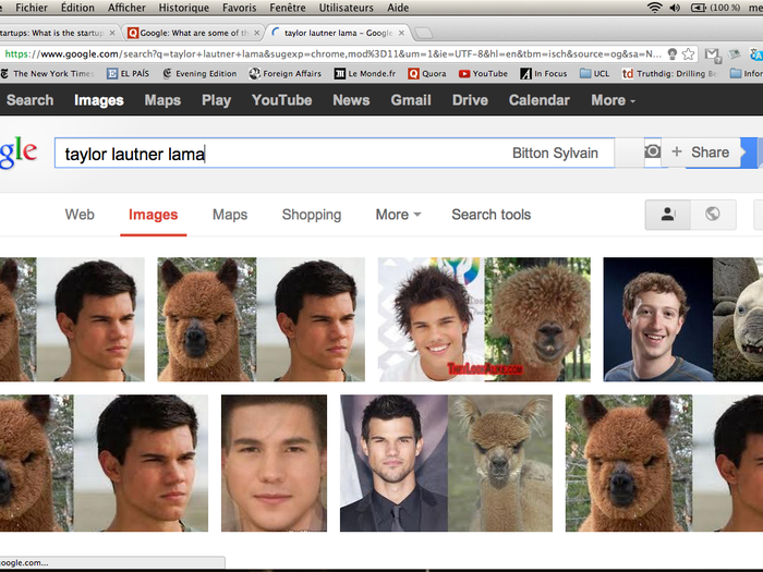 Typing in Twilight star "Taylor Lautner lama" produces some hilarious results. Mark Zuckerberg also randomly makes an appearance.