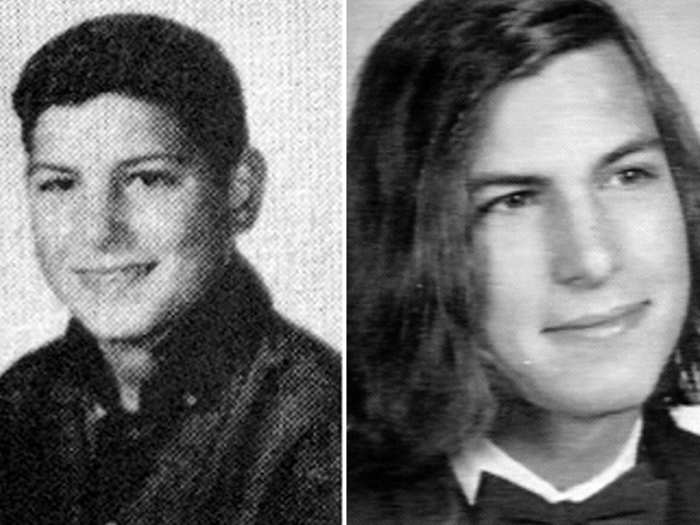 Steve Jobs, then (age 10 on the left, high school graduation on the right):