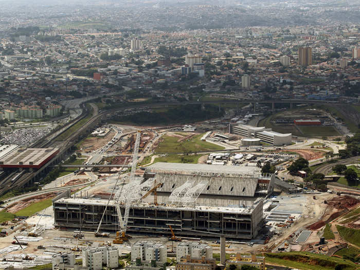 The stadium sits 10 miles from downtown Sao Paolo