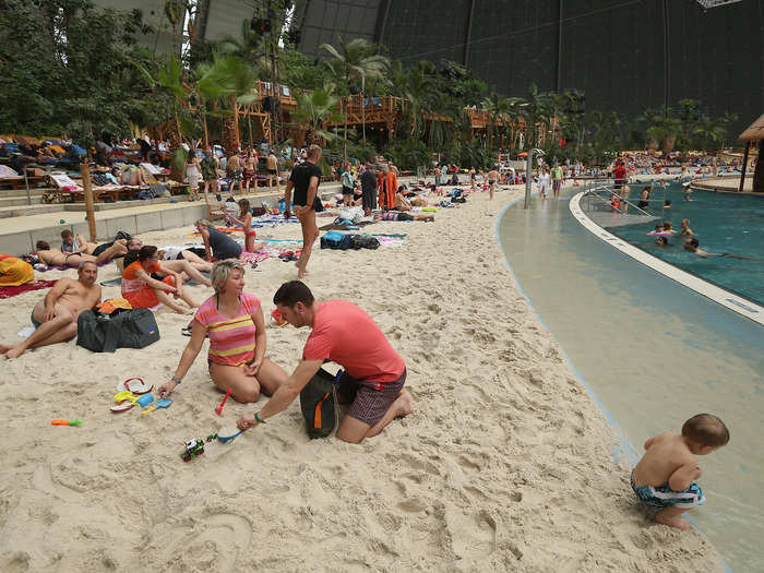 Over 1 million visitors come to the Tropical Islands each year. Aside from the steely dome, it looks a lot like any other beach.