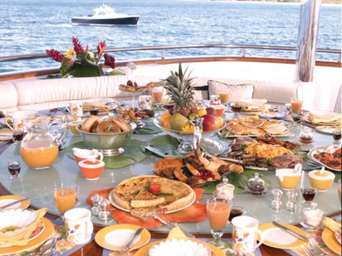 The main deck is a great spot for eating breakfast.