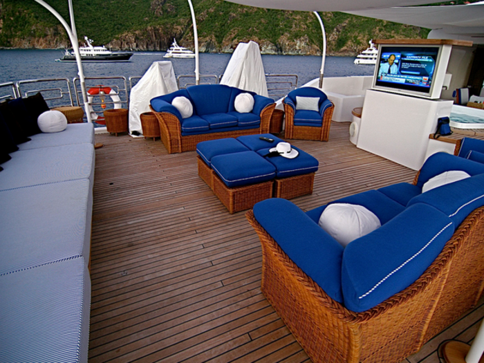 The sun deck has a jacuzzi.