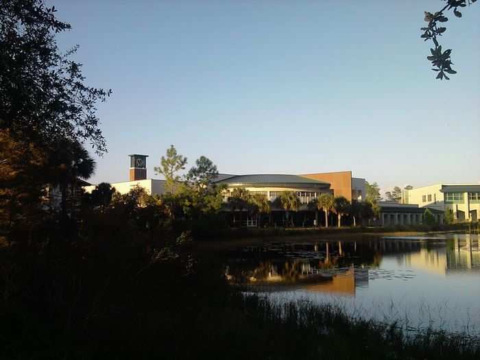 The student union from across the lake