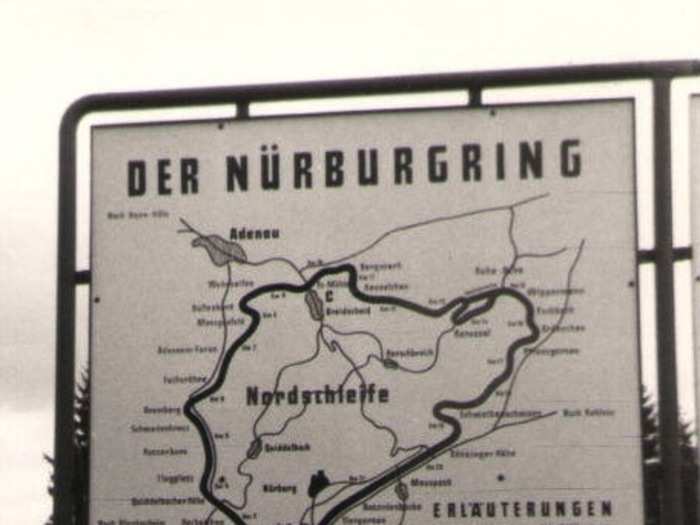 This circuit map says, "No driving in the Eifel (Mountains) without a lap on the Nürburgring."