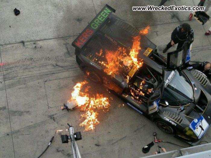 And even professionals have trouble: This Ferrari P 4/5 ended up on fire.