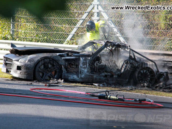 A Mercedes AMG SLS Black Series wrecked, too.