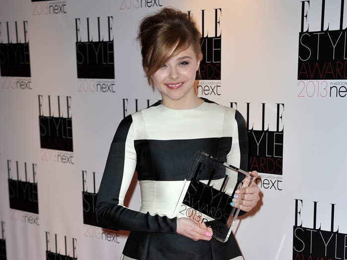 16-year-old Chloe Moretz nabbed the prize for Next Future Icon at the Elle Style Awards in London—and she certainly looked the part in a black-and-white Stella McCartney dress.