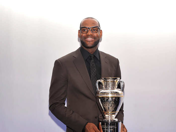 Lebron James looked sleek and stylish in a dark suit, black shirt, and dark tie at the Sports Illustrated Awards, where he won the Sportsman of the Year Award.