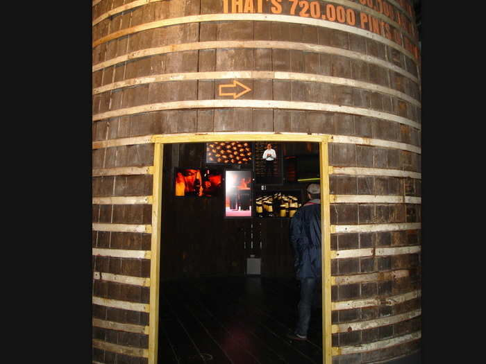 A huge wooden barrel.