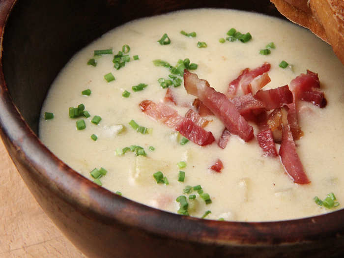 IDAHO: Slurp a comforting spoonful of creamy potato chowder. Diced bacon on top gives it a little salty twist.