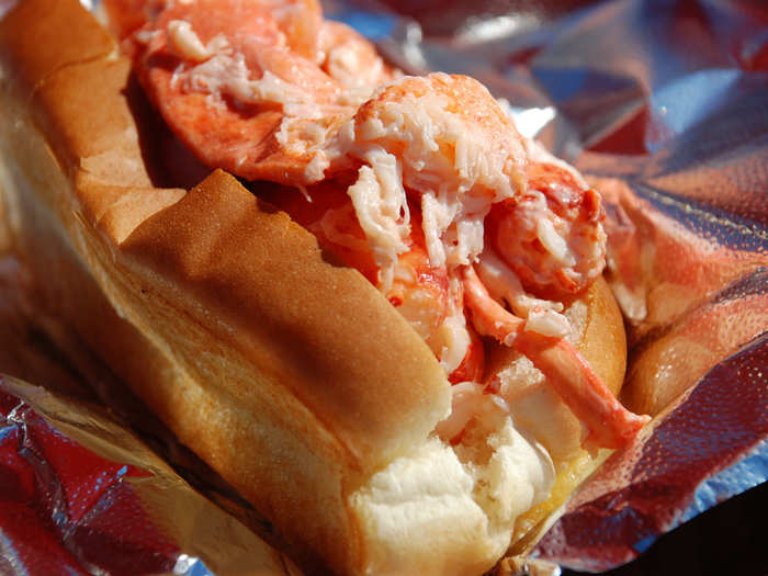 MAINE: Enjoy every succulent bite of a lobster roll, made with a little tangy mayo, and served on a soft hot dog bun.