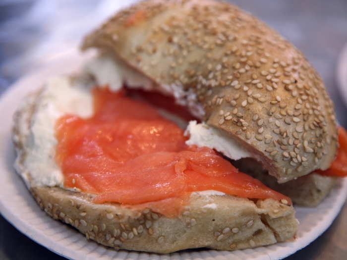 NEW YORK: Nosh on a chewy bagel, shmear, and lox from a New York deli.