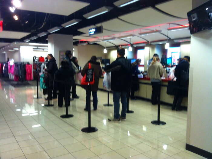 One of the cashiers had about eight people ready to checkout.