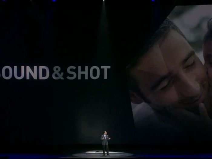 He rattles off the big features Samsung is promoting like "Sound & Shot" which add audio to photos.