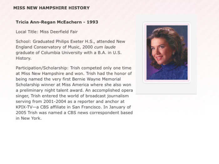 THEN: Check out Trish Regan as Miss New Hampshire back in 1993.