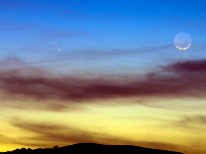 Marc Crumpler caught the comet during the crescent moon above Round Valley, CA on March 12.