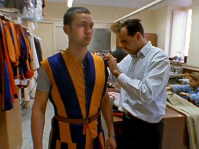 The garments that the guards wear under their 8-pound uniforms are made from scratch in the tailoring room.