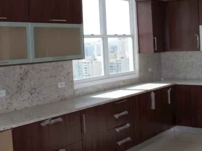 The kitchen has granite counter tops. There