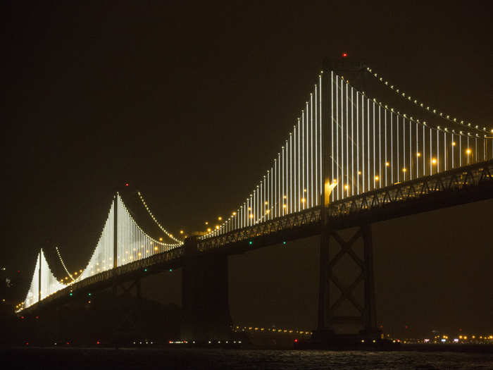 The San Francisco Bay Bridge became a giant art installation when New York artist Leo Villareal installed 25,000 separate LED lights on the 1.8-mile-long bridge. The $8 million project, which debuted on March 5, will be on display daily from dusk to 2 a.m. for the next two years.