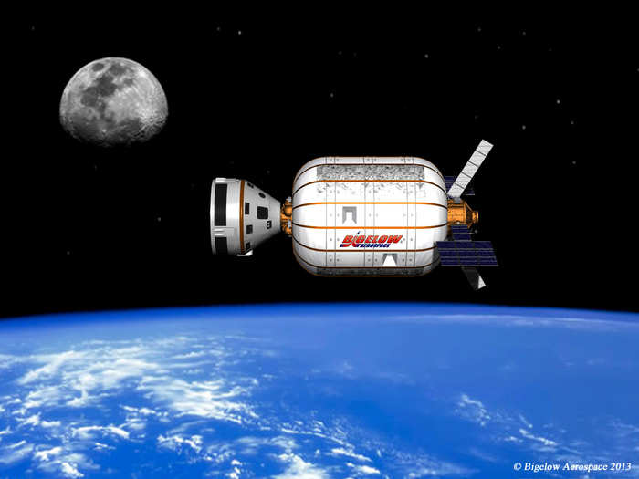 Boeing also makes a spacecraft, called the CST-100, that can transport passengers to these units. Below, a CST-100 is attached to a BA 330 expandable.