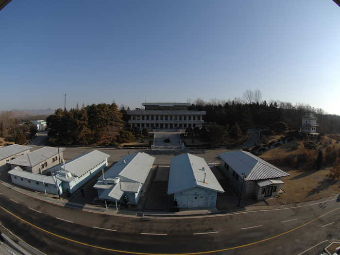 And in between there are buildings set up for meetings between the two countries, which don