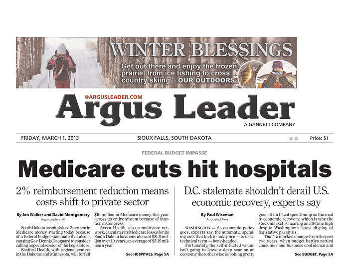 In Sioux Falls, N.D.,  hospitals will be hit hard by Medicare cuts. Two hospitals could lose a combined $15 million this year.