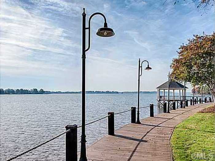 A boardwalk-like walkway rings the property