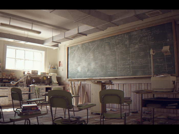 This artist created a classroom scene and gave it different lighting treatments