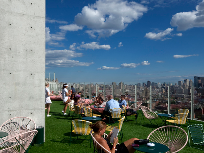 During the day in the summer, guests can enjoy crêpes and relax upstairs in the sun.