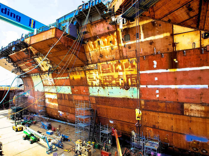 Yellow steel is the thinnest part of the hull, green and orange are mid-range, and brown steel is the thickest.