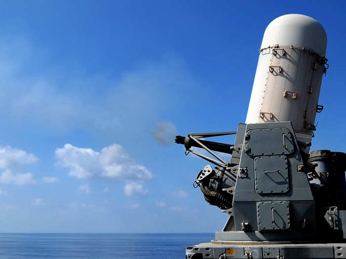 ... and the radar-guided, rotating 20 mm Gatling Gun called the Phalanx CIWS (Sea-Wiz).