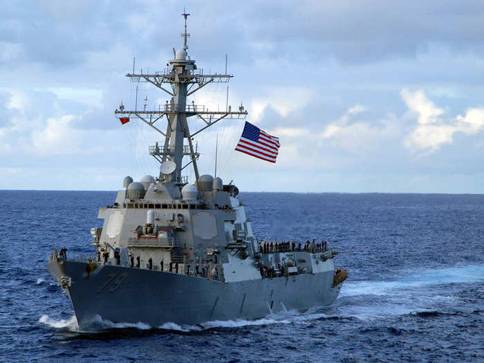 The USS Oscar Austin (DDG-79) is a destroyer, outfitted with missiles. It also has two Seahawk helicopters.