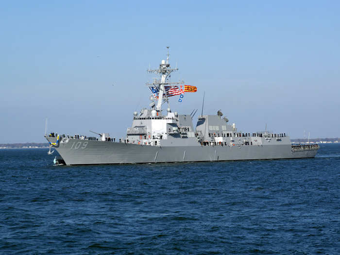 The USS Jason Dunham (DDG-109) is a destroyer armed with a variety of missiles.