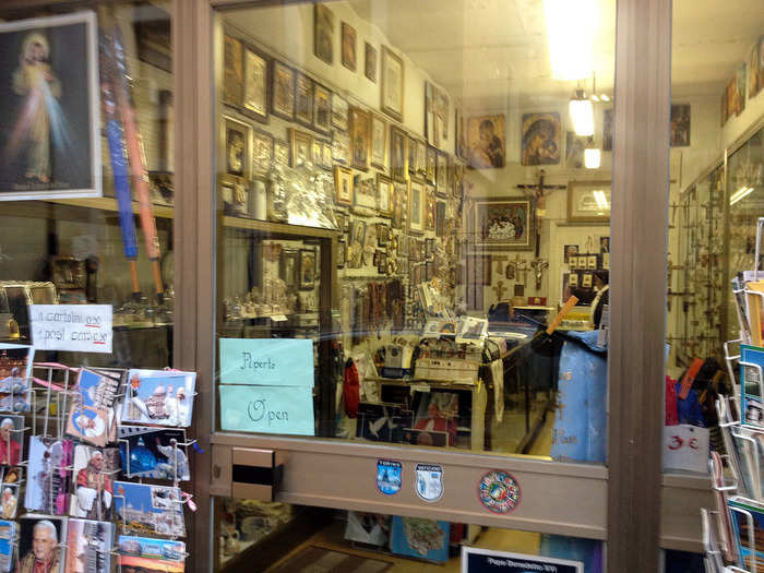 The streets near the Vatican are lined with gift shops and bookstores.