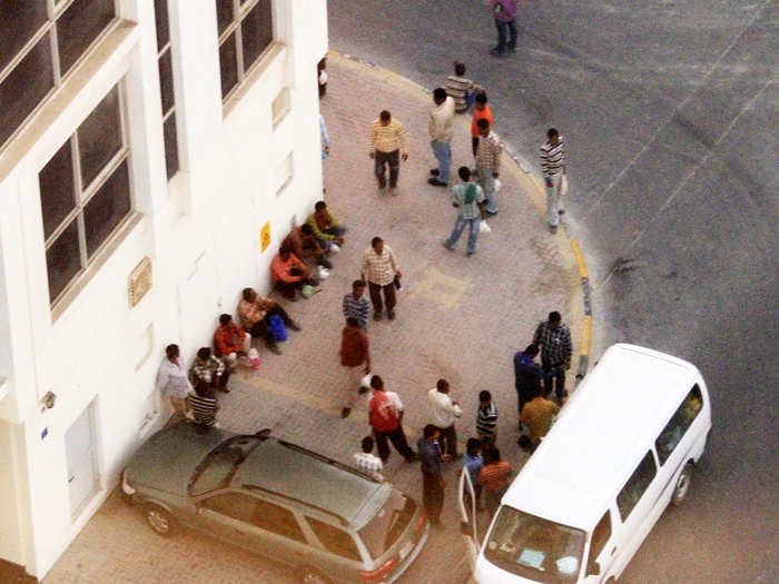 Though more progressive than its neighbors (women here may drive and dress as they wish) Bahrain has some human rights issues — as could be seen from my hotel window.