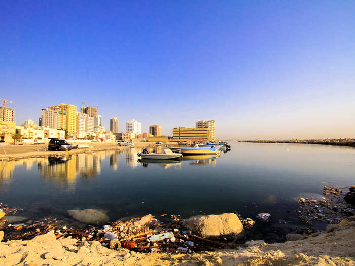 Bahrain is famous for its pearls. A couple of small boats anchored here before heading into the Gulf.