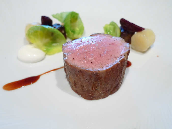 This nature-fed and perfectly-cooked veal was another knock out, with yukon gold potatoes, brussel sprout leaves, horseradish créme fraîche and sauce "borscht."