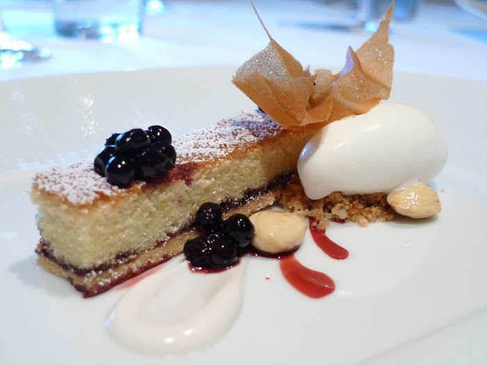 There was also a bakewell tart with huckleberries and créme fraîche sorbet.