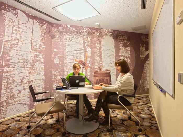 The forest-y theme is in conference rooms