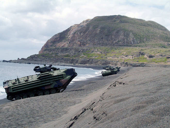 The tracks are outfitted with impressive weaponry for use on the beach or beyond.