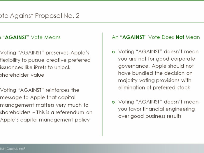 ...So, the bottom line is that regardless of how this vote comes out, if Apple decides to go forward with  iPrefs, shareholders will have a say. As a result, there is no practical downside to voting AGAINST Proposal 2...