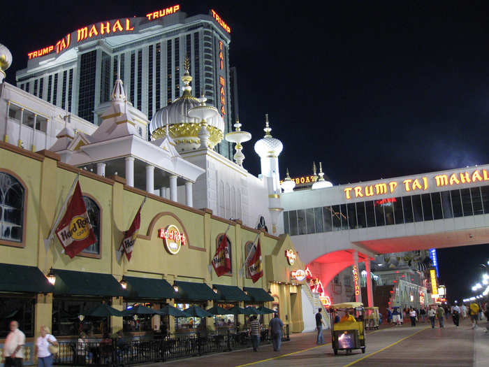 Attractions include the Trump Taj Mahal, home to the Casbah Nightclub and the Hard Rock Cafe.