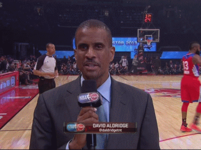 In the second quarter, LeBron had to escort David Aldridge off the court while Craig Sager sprints across the court in the background