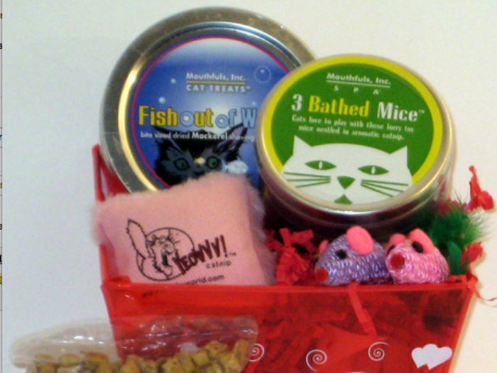 And some companies are selling pre-packaged, $54 "Flirty Feline" gift baskets, with toys, food, and the biggest aphrodisiac: a catnip pillow.