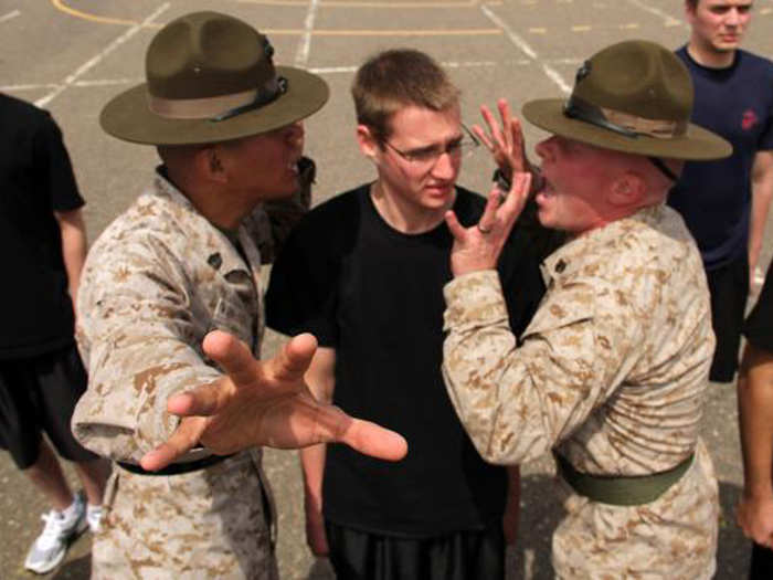 This poolee will learn if he gets to recruit training: NEVER look directly at the Drill Instructor.