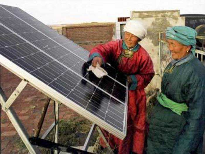 China has over 11 times as much solar cell production capacity per person as the rest of the world.