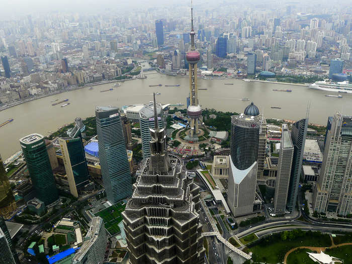 The Shanghai World Financial Center, in Shanghai, reaches 1,614 ft.